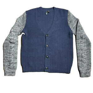 EDUN Blue Gray Knit 100% Wool Pullover Cardigan Textured Sweater Mens S RARE!